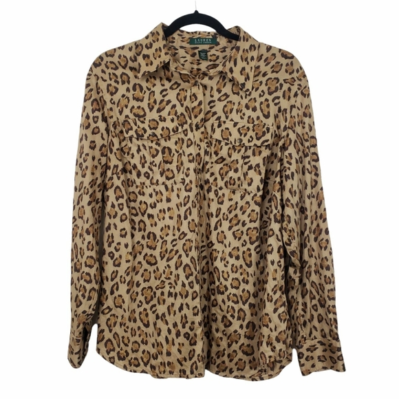 Lauren Ralph Lauren Tops - Lauren Ralph Lauren Leopard Print Button Down Long Sleeve Women's Shirt XL